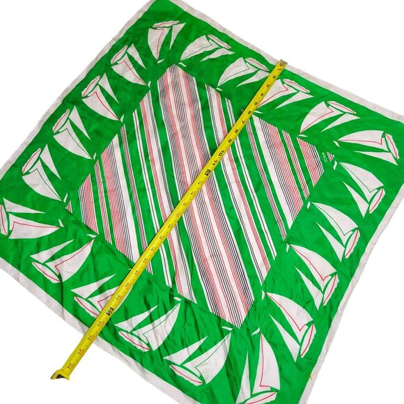 Vintage Echo Silk Scarf Green Nautical Sailboat Print Red Black Stripes As-Is - Picture 16 of 16